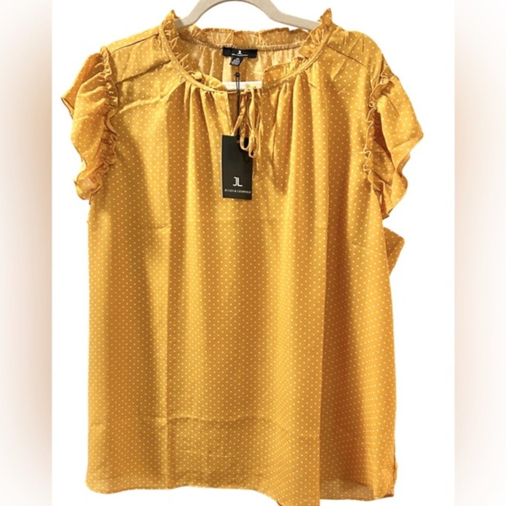 Jules & Leopold Mustard Polka Dot Ruffle Sleeve Blouse 3X NWT
